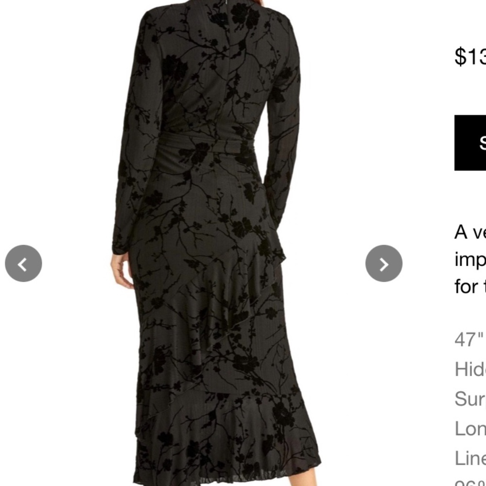 RACHEL Roy long black velvet Dress, Velour flowers, SMALL, long sleeve, holiday - Picture 2 of 6